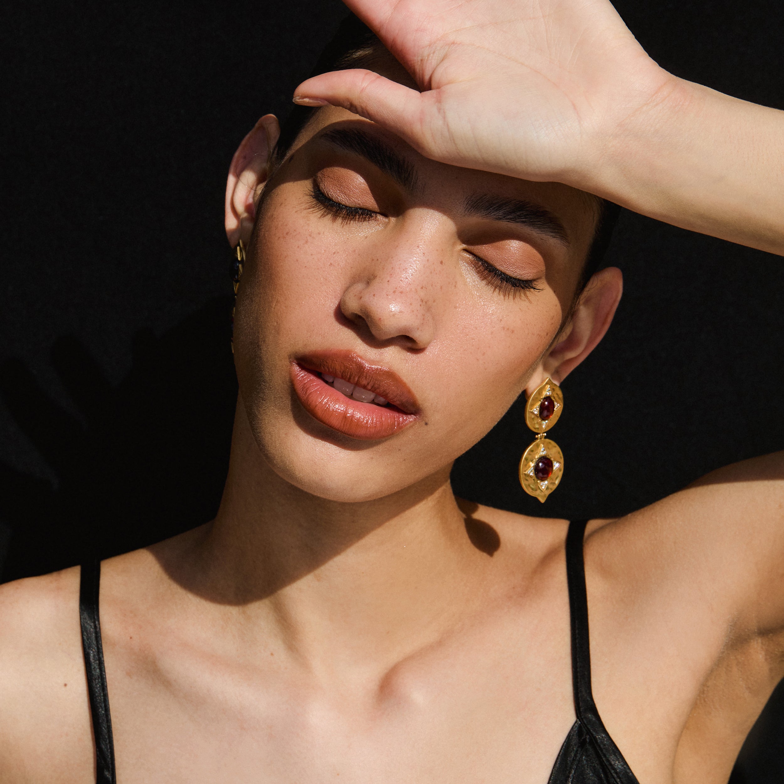 The Coin Double Garnet Drop Earrings x McMullen