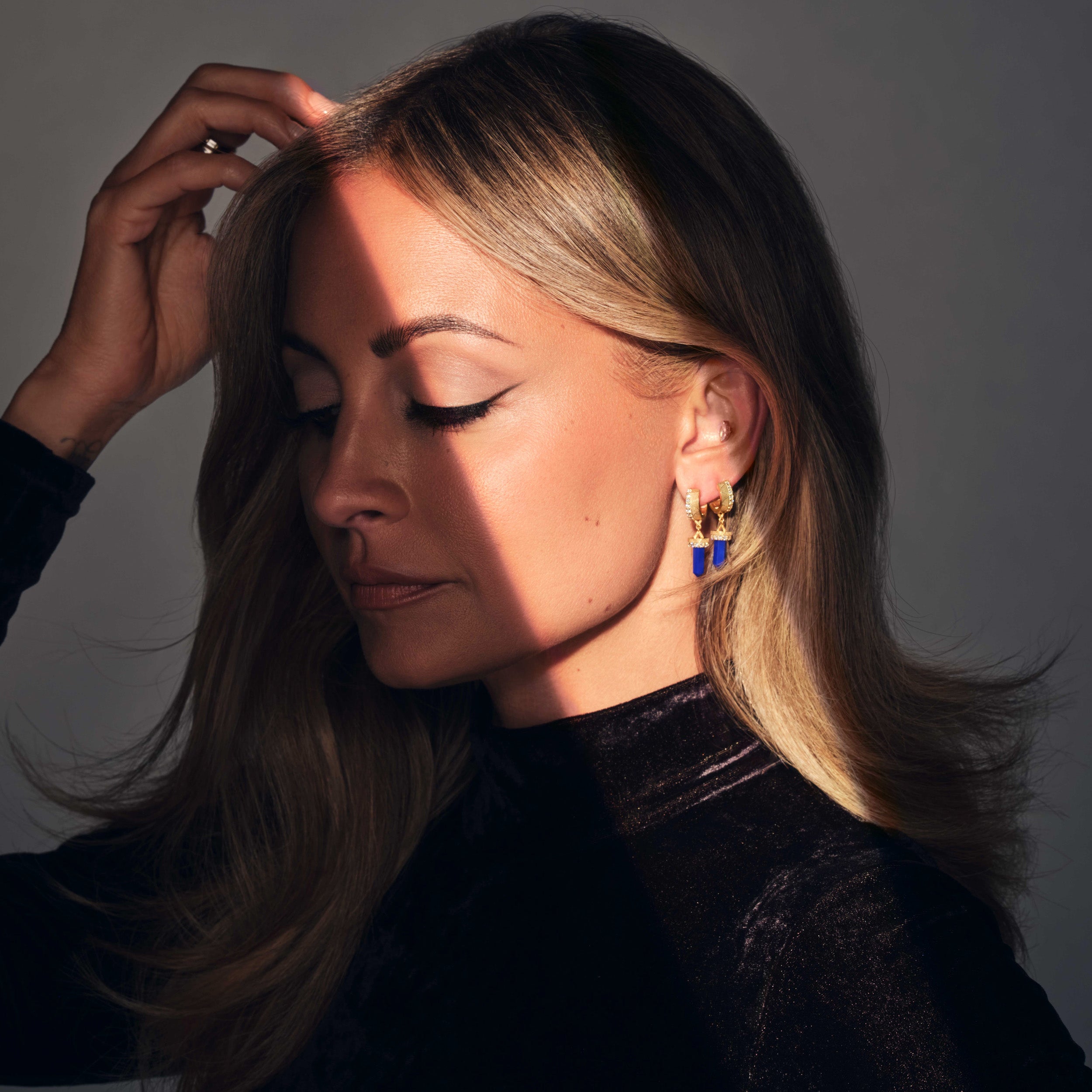 The Nova Blue Lapis Diamond Huggies