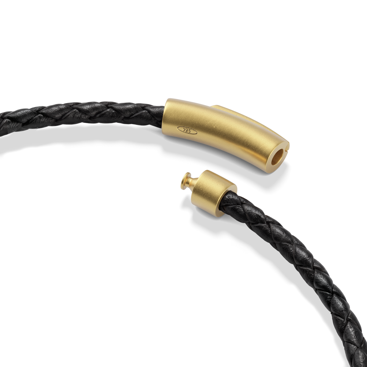 Close-up of the gold magnetic clasp on the Harlow Stud Leather Bracelet