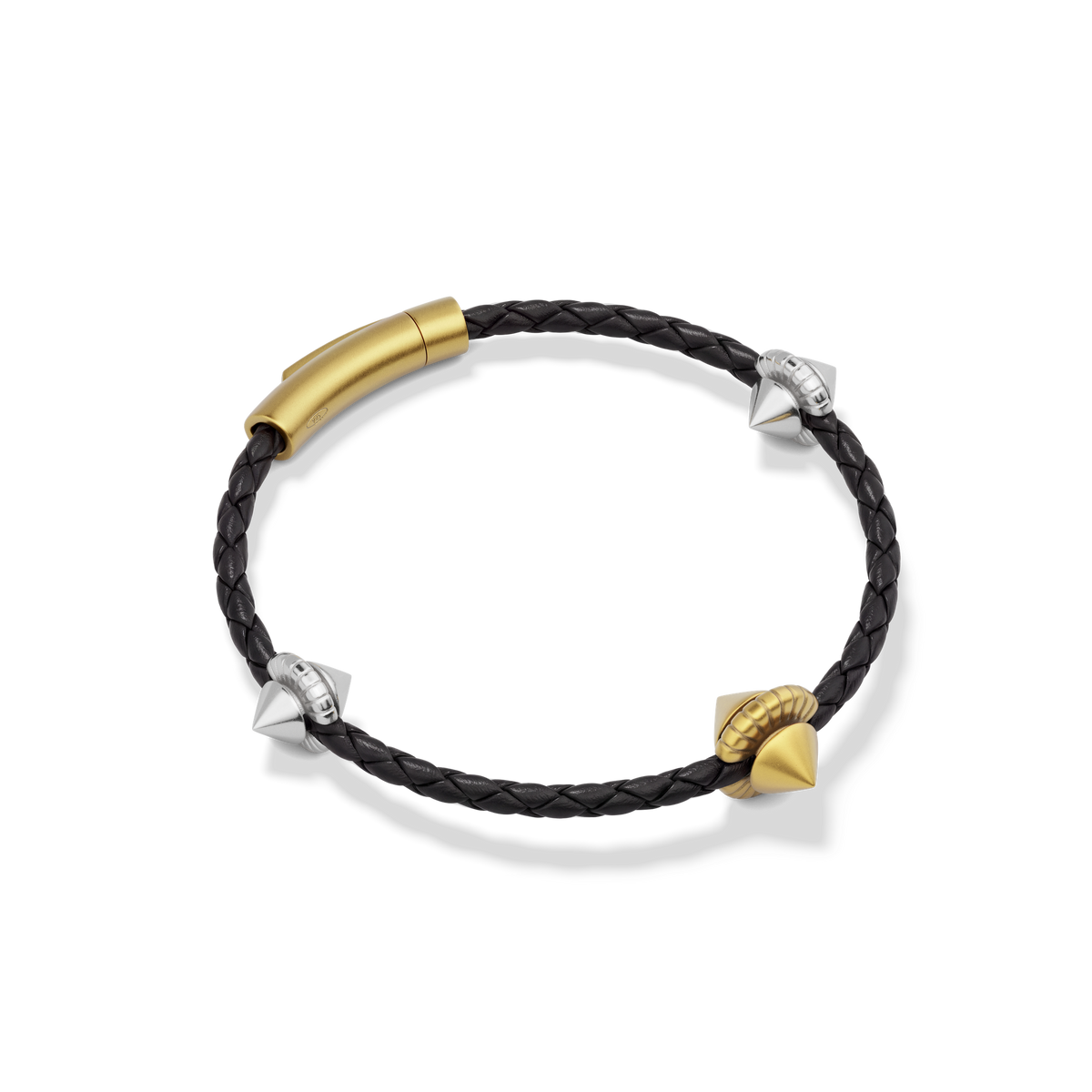 Harlow Stud Leather Bracelet at a three-quarter angle, showing the gold magnetic clasp and studs