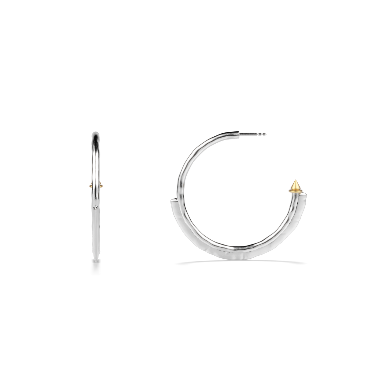 Side profile of the Harlow Arch Hoop Earrings in sterling silver, showing the post and the pointed stud end