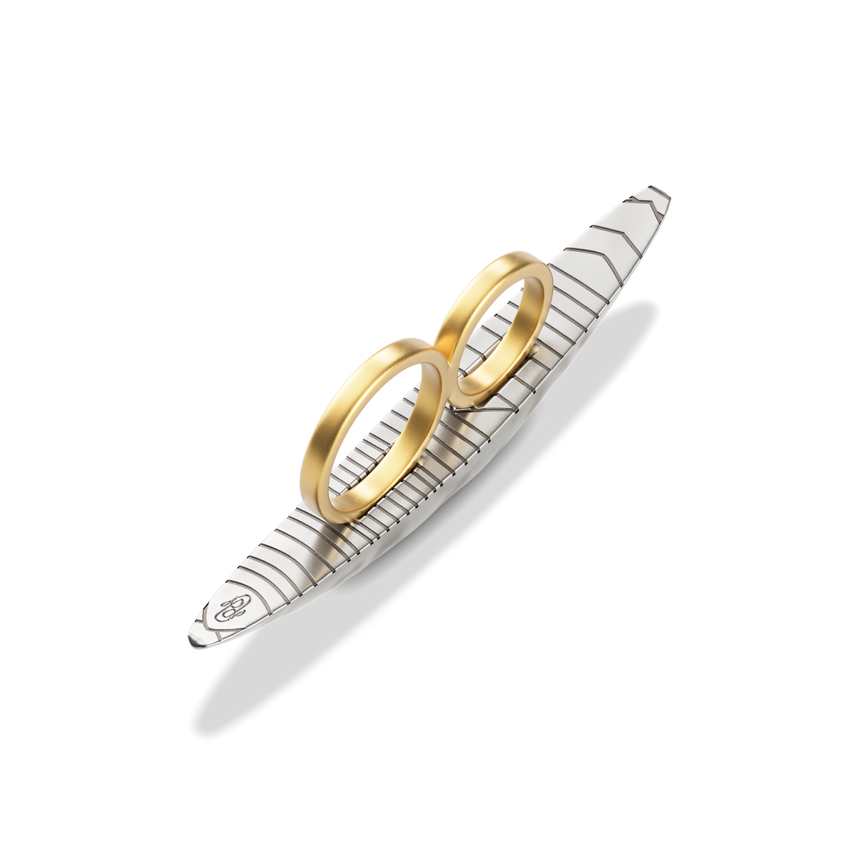 Reverse of the Harlow Arch Cross Finger Ring, showing the ribbed underside of the arch and the two bands