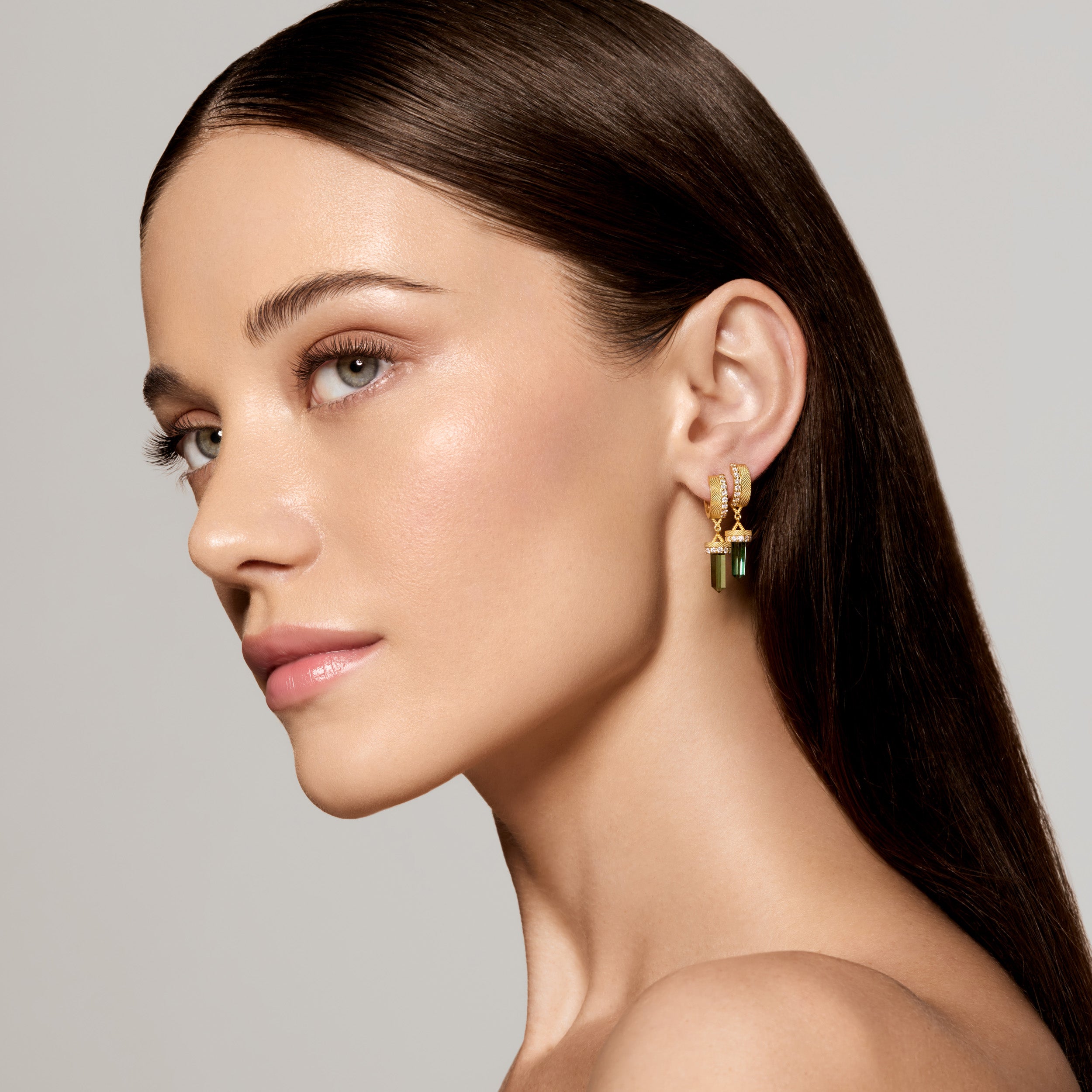 The Nova Green Tourmaline Diamond Huggies