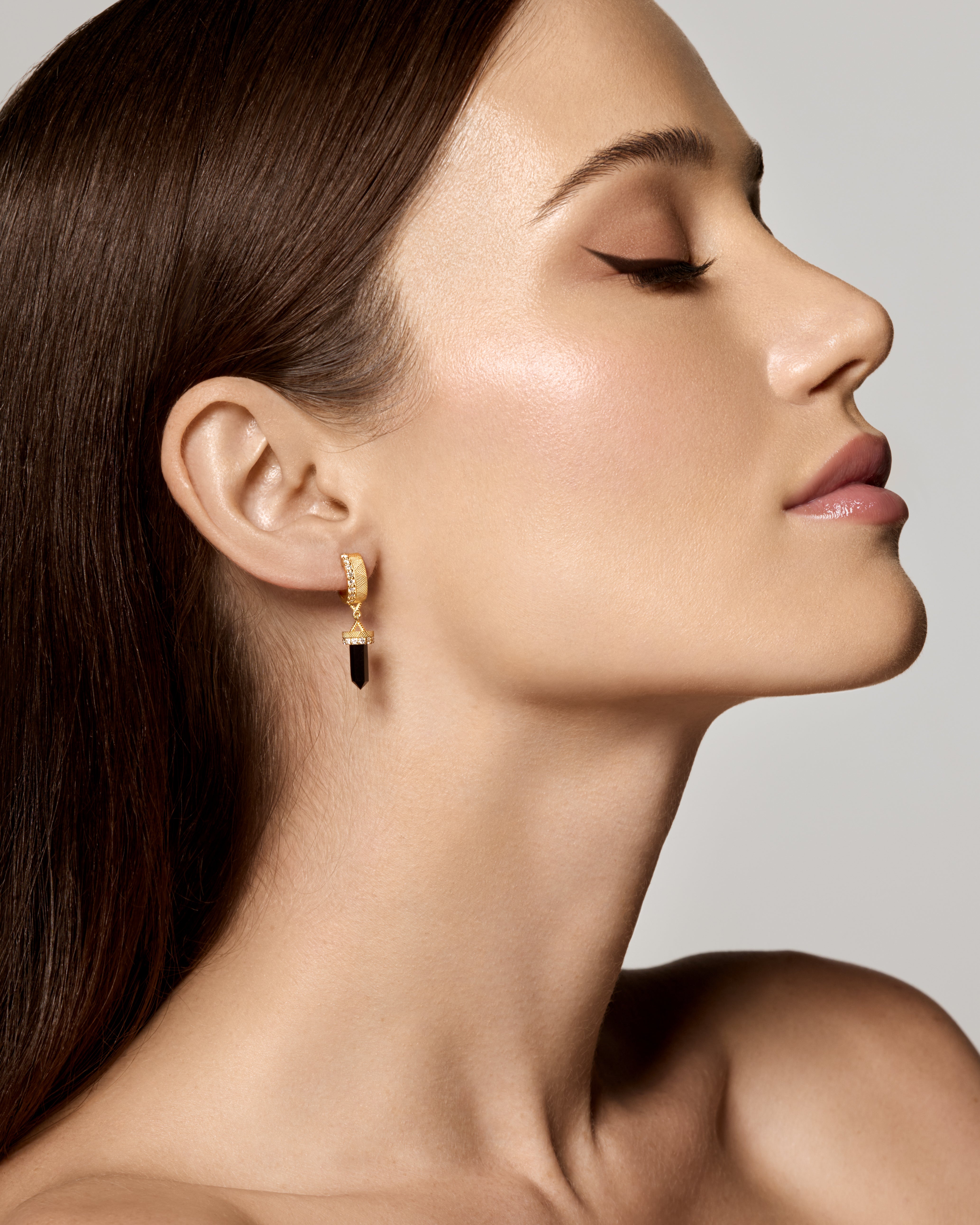 The Nova Black Onyx Diamond Huggies