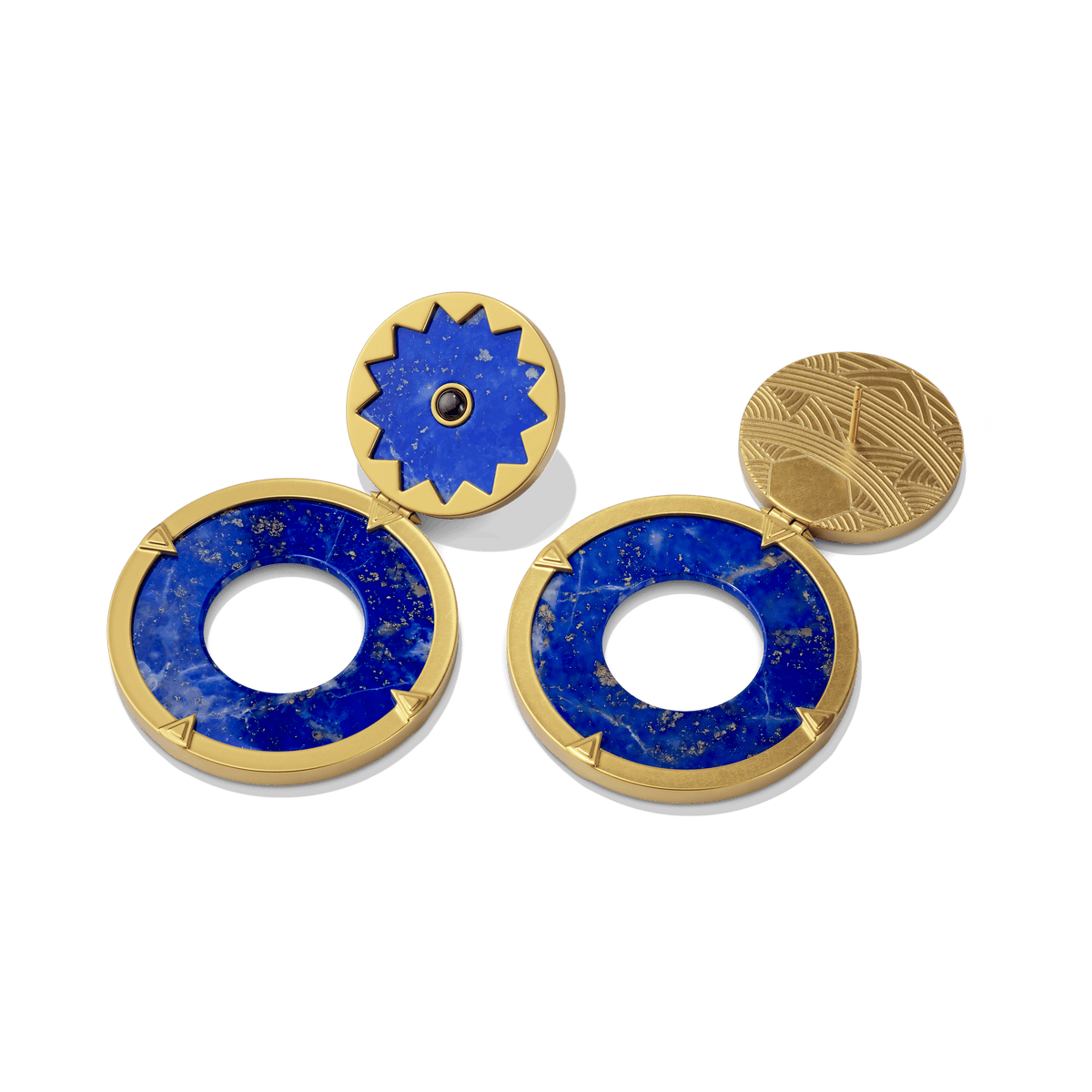 Sunburst Statement Earrings in 14k gold plate, back view showing the post