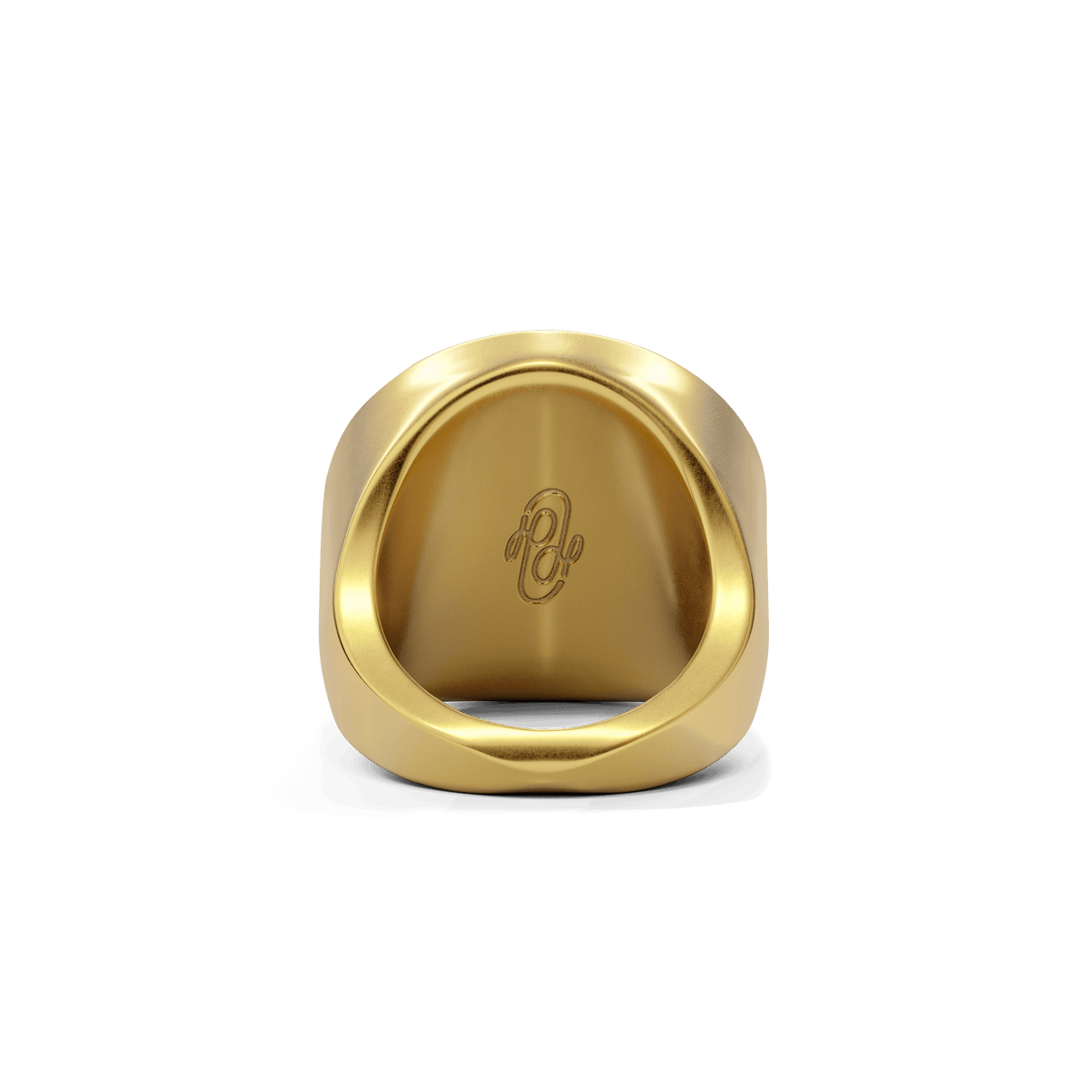 Sunburst Signet Ring in 14k gold plate with a lapis sun on a flat signet face, back view