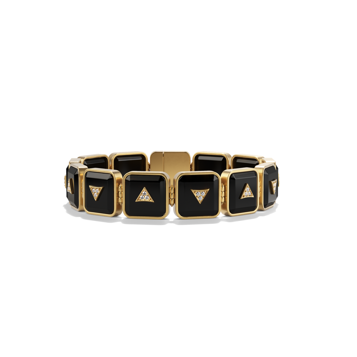 Nova Crystal Stacker Bracelet in 14k yellow gold with black onyx and pavé white diamonds, front view #color_Black Onyx