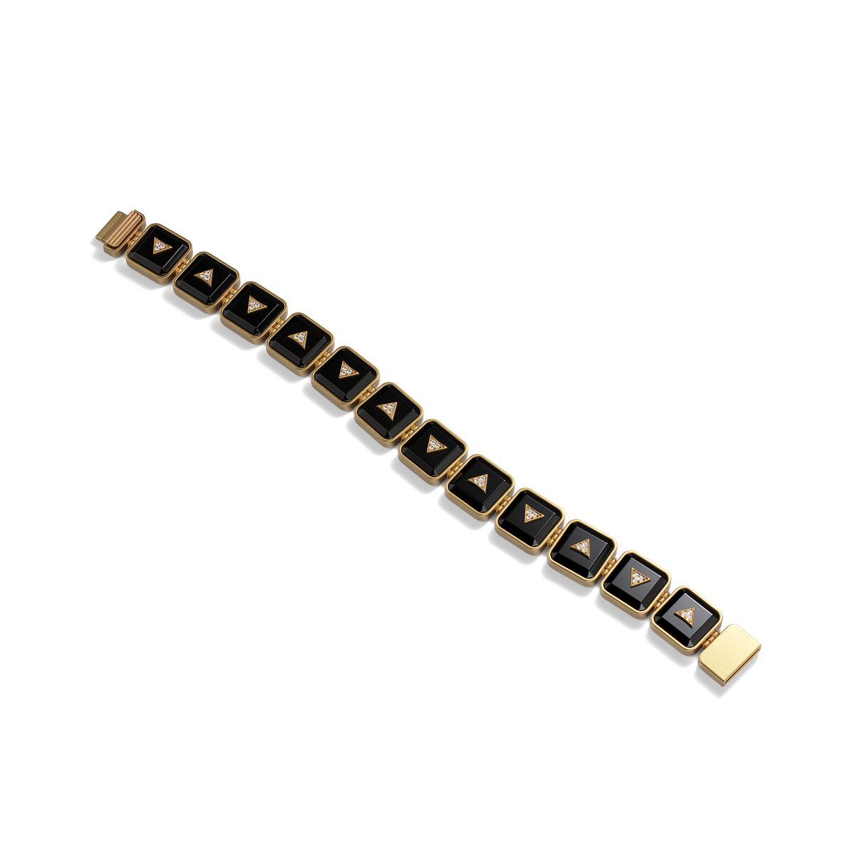 Nova Crystal Stacker Bracelet in 14k yellow gold with black onyx and pavé white diamonds, top view