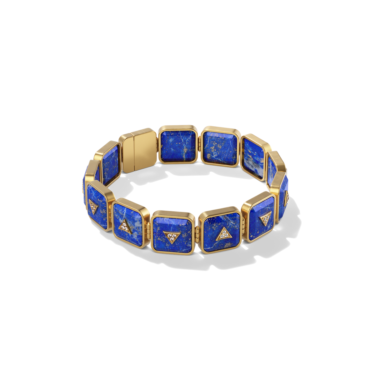Nova Crystal Stacker Bracelet in 14k yellow gold with blue lapis and pavé white diamonds, three-quarter view