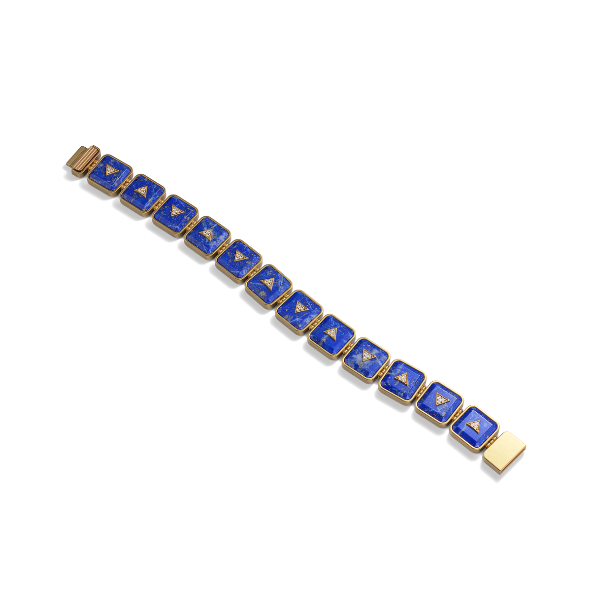 Nova Crystal Stacker Bracelet in 14k yellow gold with blue lapis and pavé white diamonds, top view