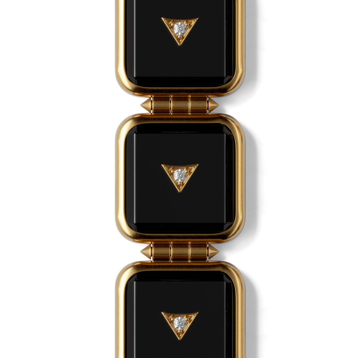 House of Harlow Nova Stacker Drop Earrings, close-up detail of the black onyx stone and diamond pavé