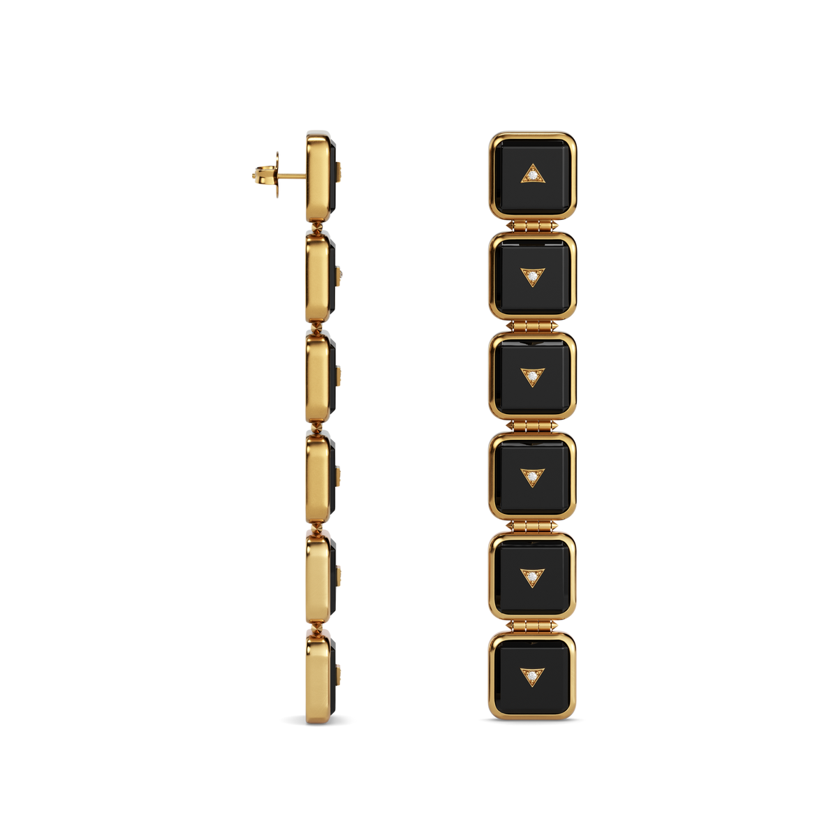 House of Harlow Nova Stacker Drop Earrings in 14k gold with black onyx and white diamonds, side view