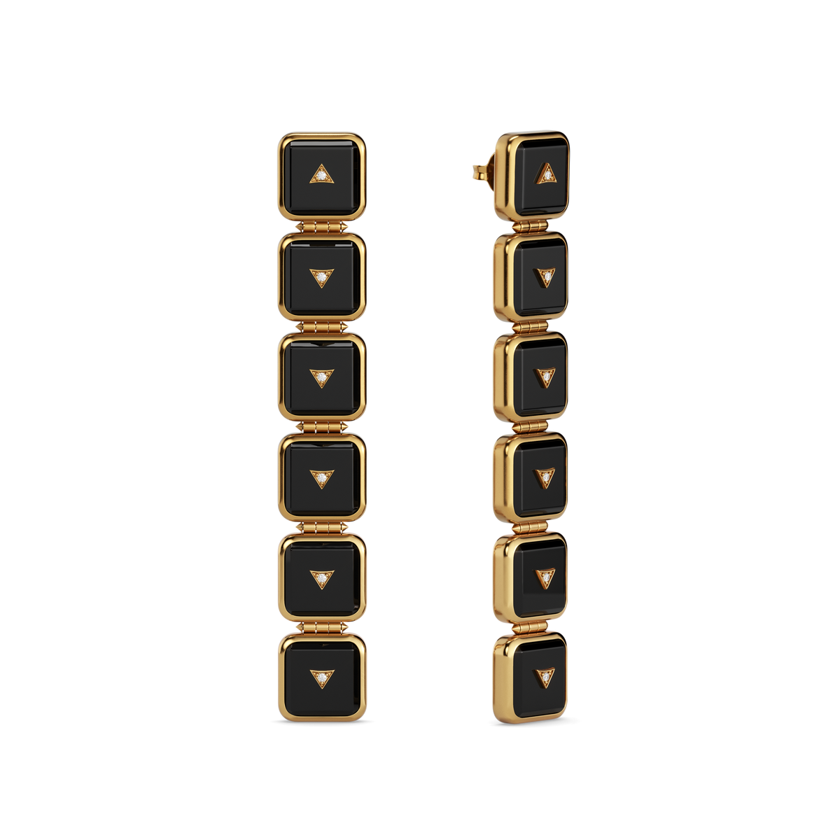 House of Harlow Nova Stacker Drop Earrings in 14k gold with black onyx and white diamonds, three-quarter view #stone_Black Onyx