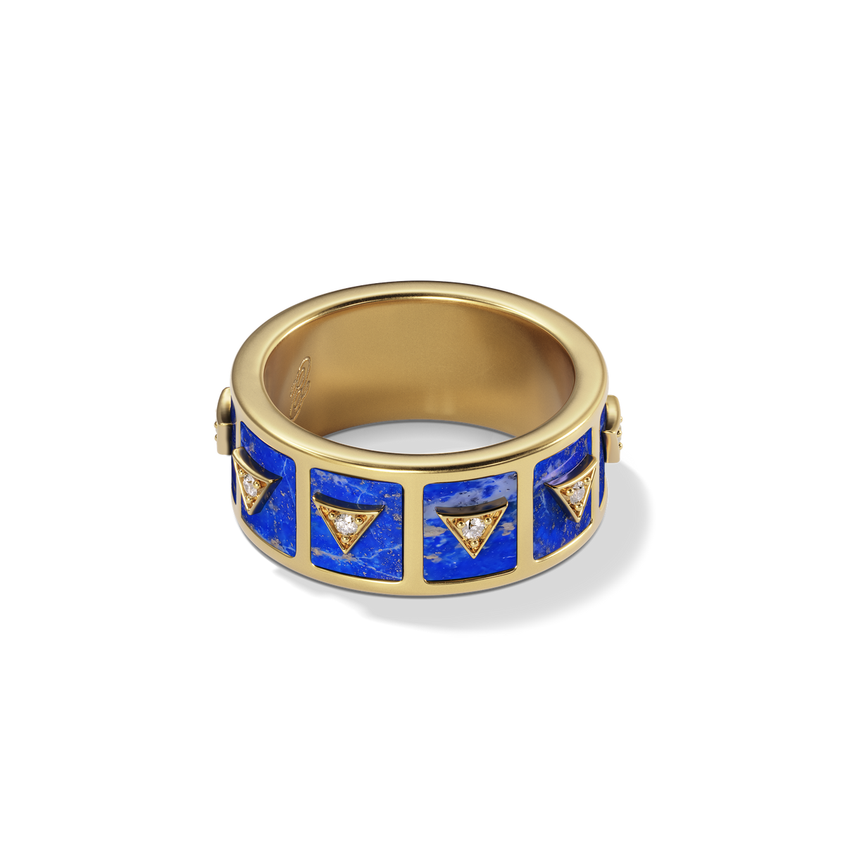 Nova Stacker Ring in 14k yellow gold with blue lapis, three-quarter view