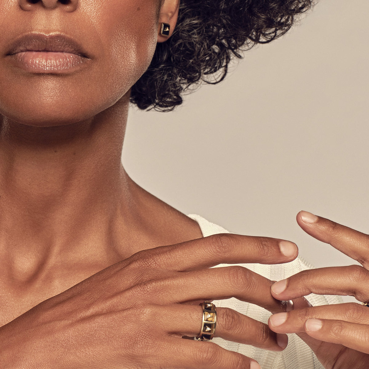 Nova Stacker Ring in black onyx worn on the hand
