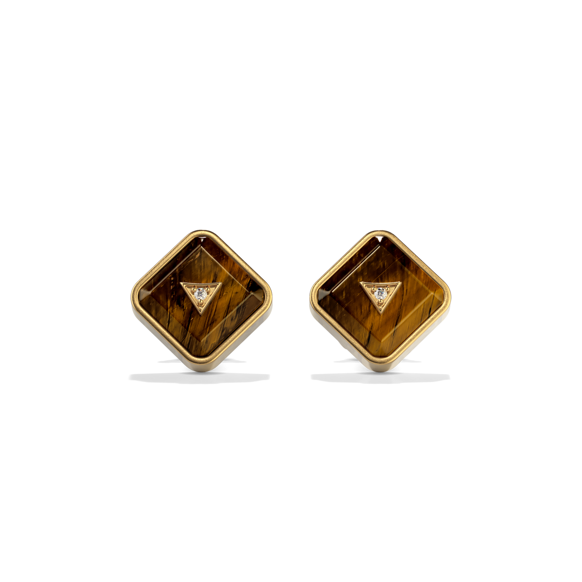 House of Harlow Nova Stud Earrings in 14k gold with tiger's eye and white diamonds, front view #stone_Tiger's Eye