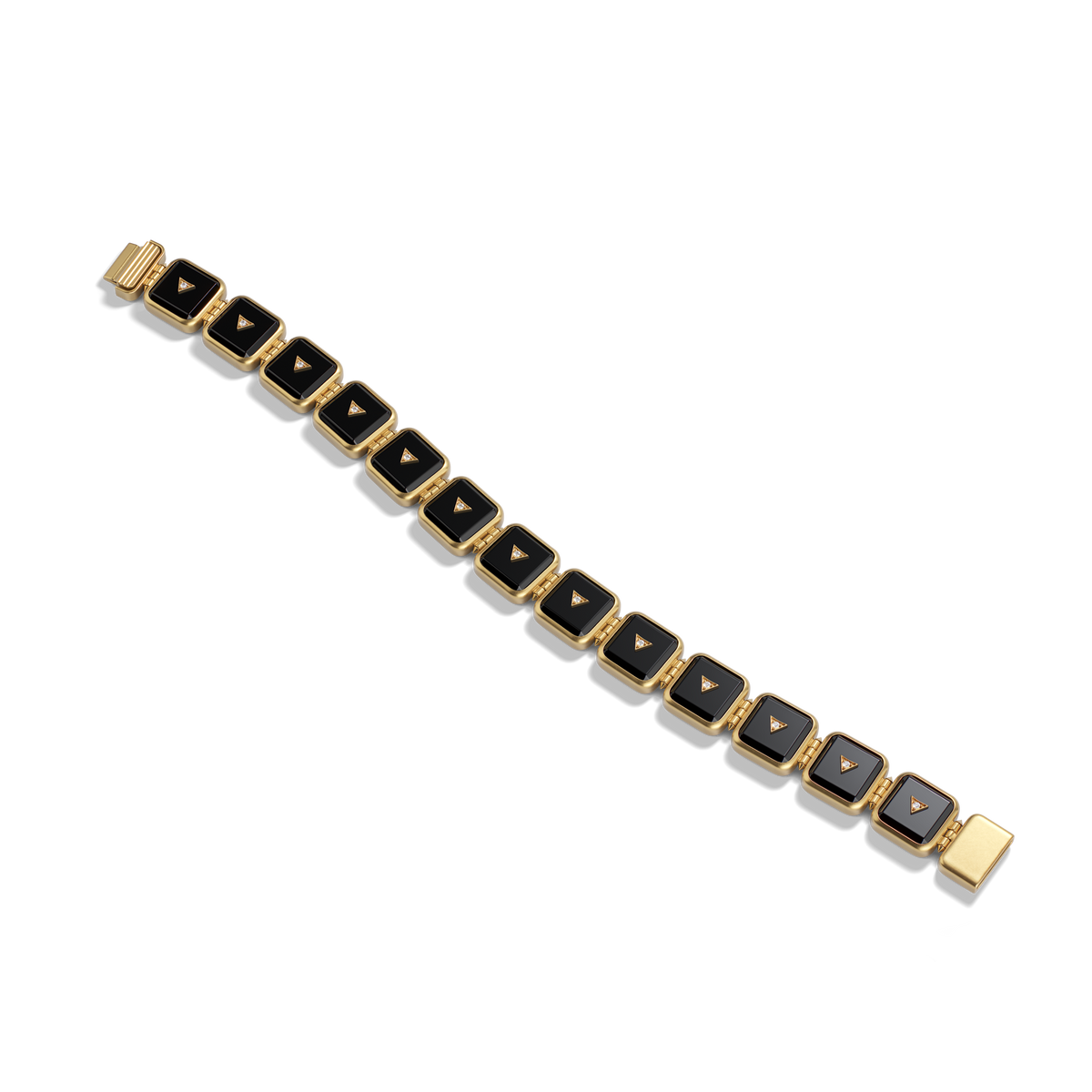 House of Harlow Petite Nova Stacker Bracelet in 14k gold with black onyx and white diamonds, flat lay