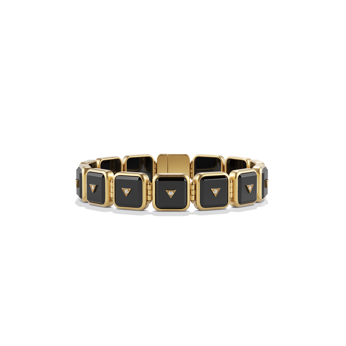 House of Harlow Petite Nova Stacker Bracelet in 14k gold with black onyx and white diamonds, front view #stone_Black Onyx