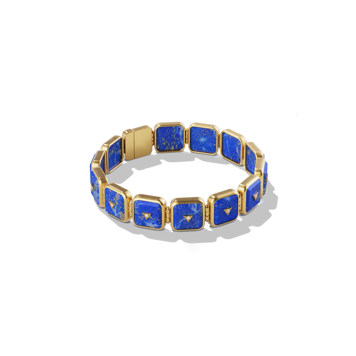 House of Harlow Petite Nova Stacker Bracelet in 14k gold with blue lapis and white diamonds, three-quarter view