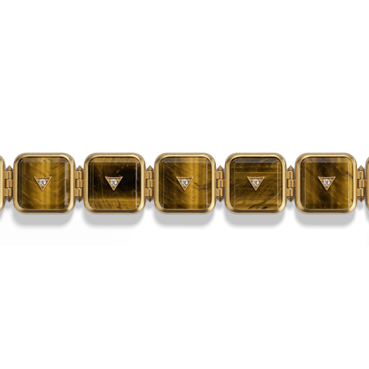 House of Harlow Petite Nova Stacker Bracelet, close-up detail of the tiger's eye stone and diamond pavé