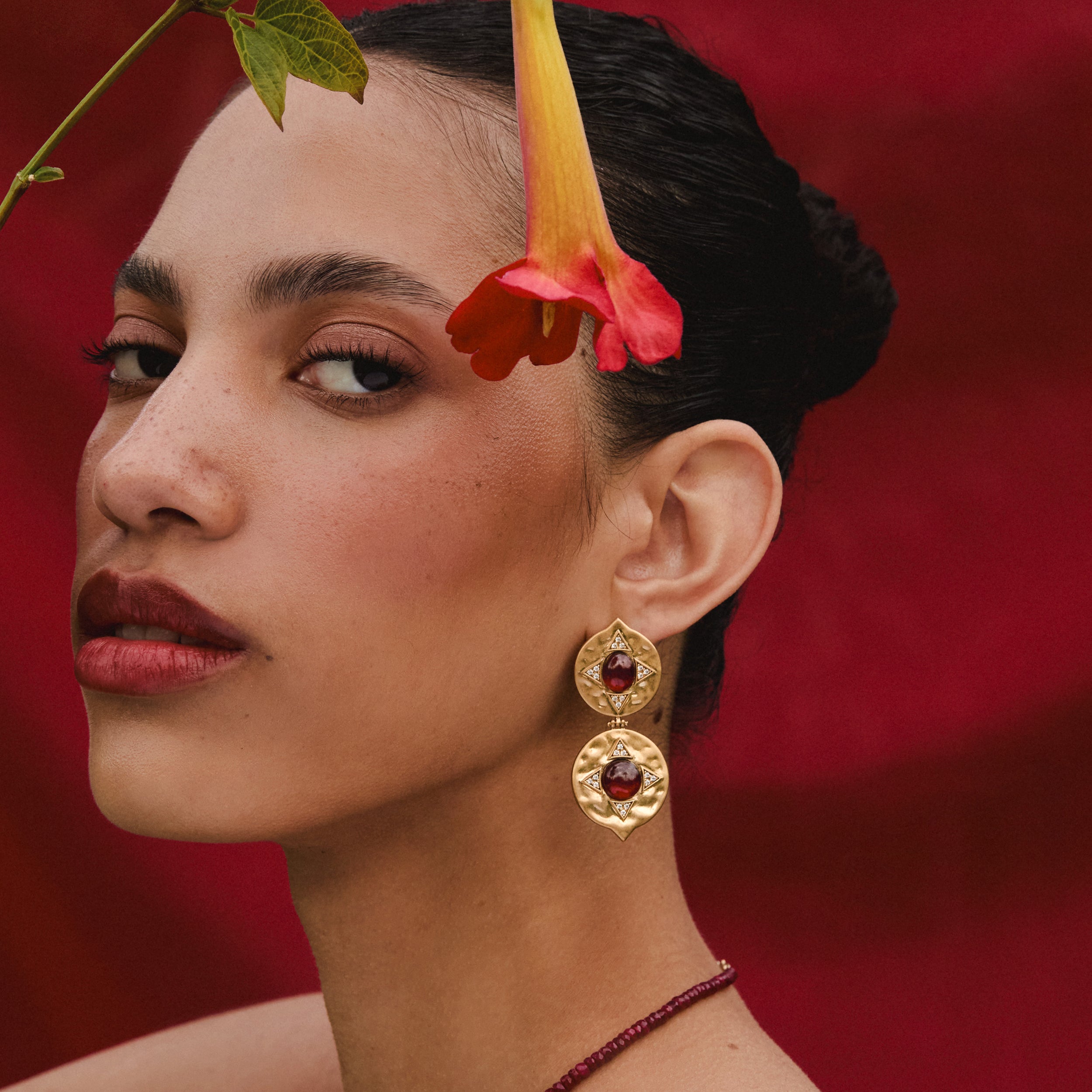 The Coin Double Garnet Drop Earrings x McMullen