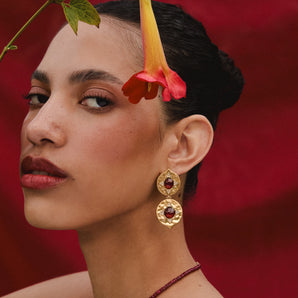 House of Harlow x McMullen The Coin Double Garnet Drop Earrings