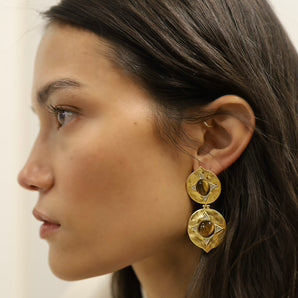 Tiger's Eye Coin Earrings