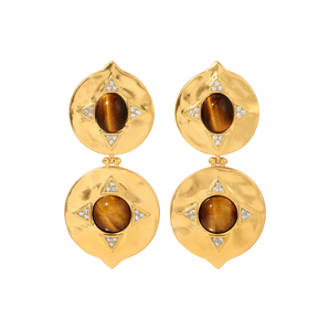 Tiger's Eye Coin Earrings