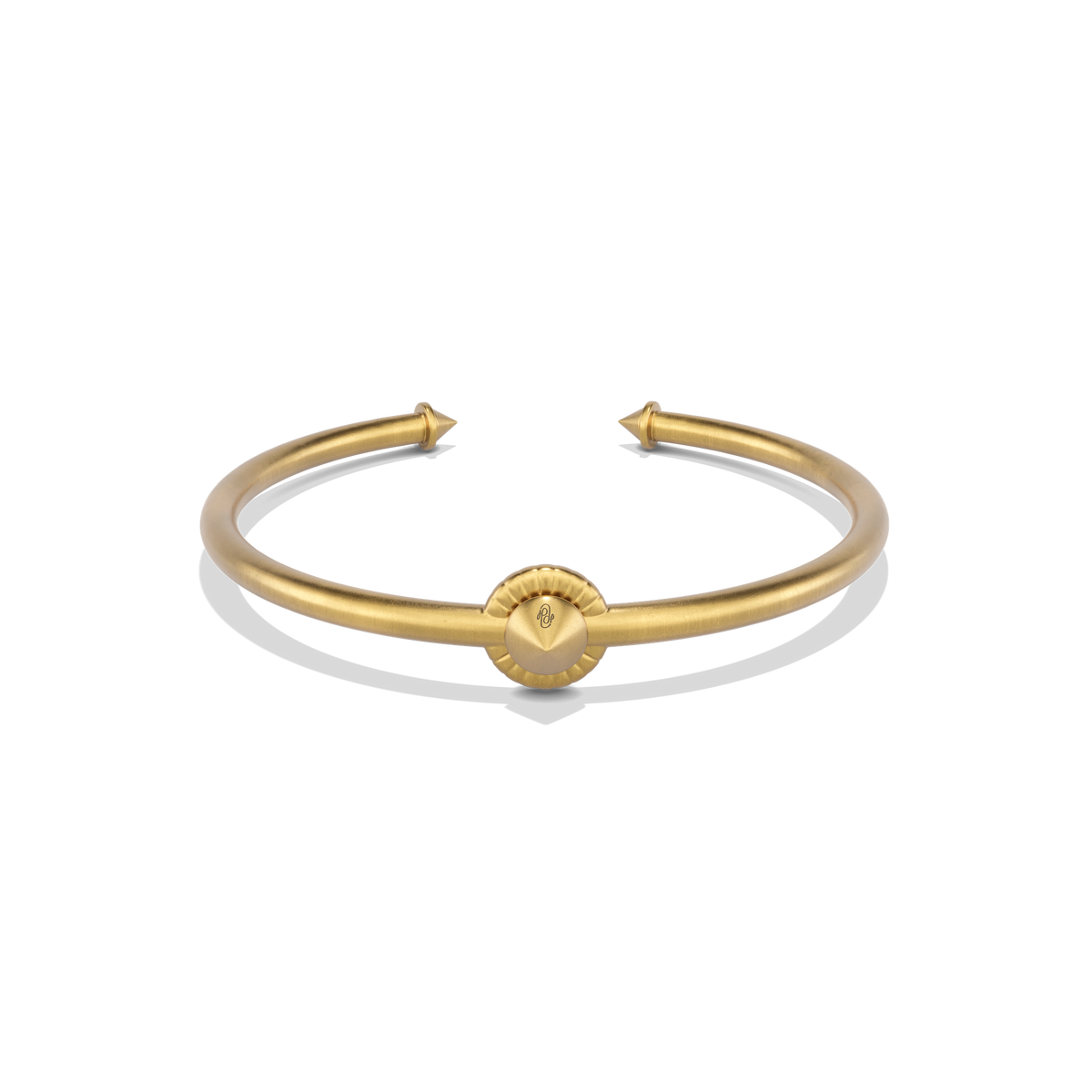 Harlow Stud Cuff Bracelet in 14k gold plate, a slim open cuff with a signature stud at the centre and pointed ends