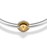 Close-up of the signature stud on the Harlow Stud Cuff Bracelet in sterling silver