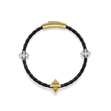 Harlow Stud Leather Bracelet laid flat from above, showing the full braided cord, clasp and studs