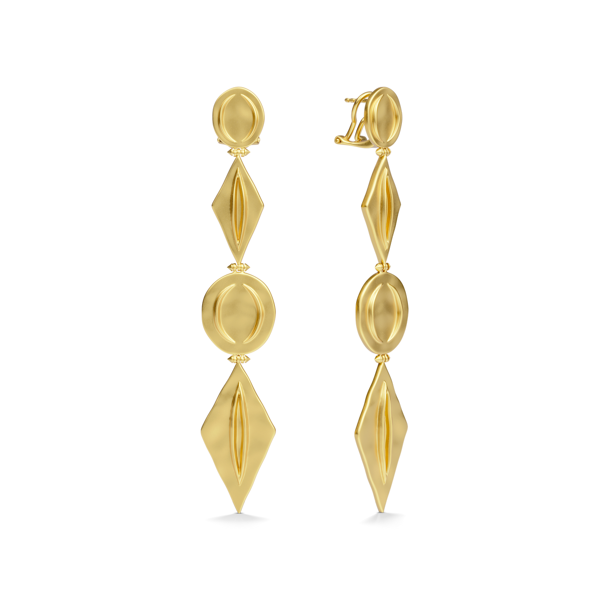 Harlow Arch Drop Earrings in 14k gold plate at a three-quarter angle