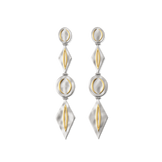 Harlow Arch Drop Earrings in sterling silver with 14k gold plate accents, three hammered arch and disc elements in a line drop, front view