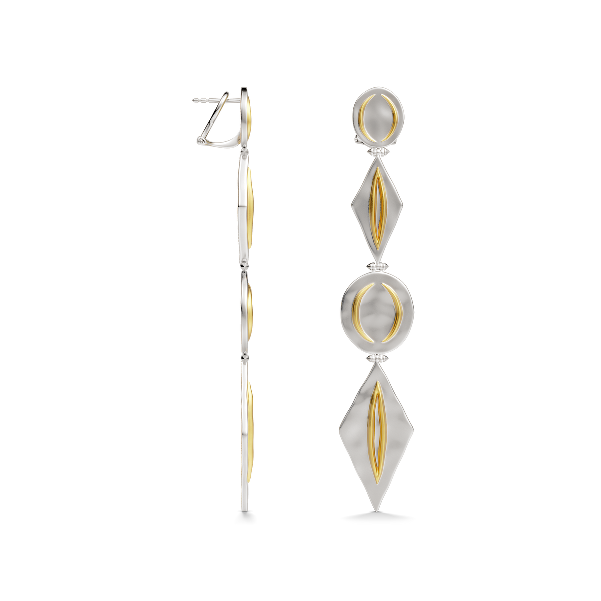 Side profile of the Harlow Arch Drop Earrings in sterling silver, showing the post and drop