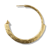Close-up of a single Harlow Arch Hoop in 14k gold plate, showing the hammered arch and stud tip