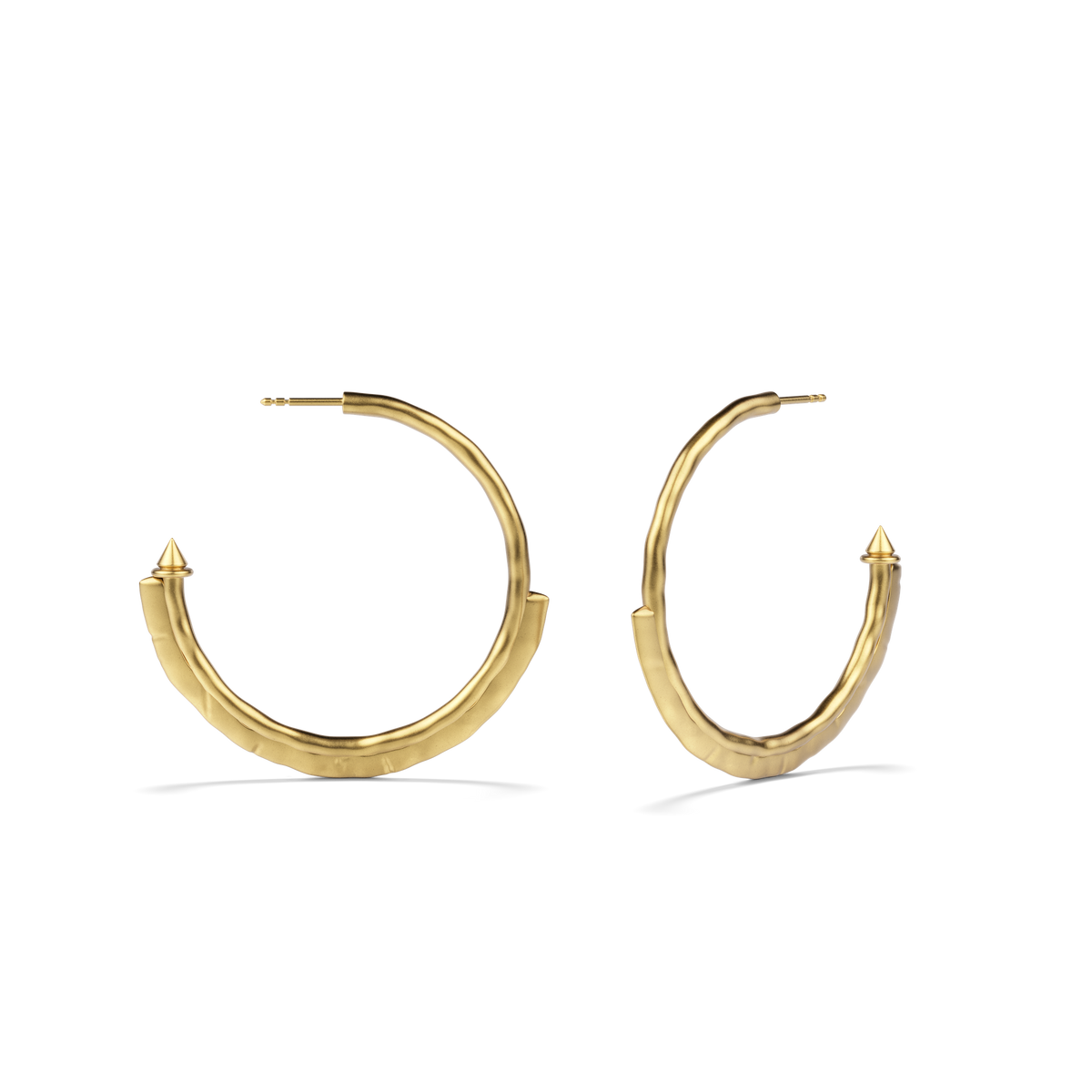 Harlow Arch Hoop Earrings in 14k gold plate from a second angle, showing the post and hammered texture