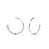 Harlow Arch Hoop Earrings in sterling silver from a second angle, showing the post and hammered texture