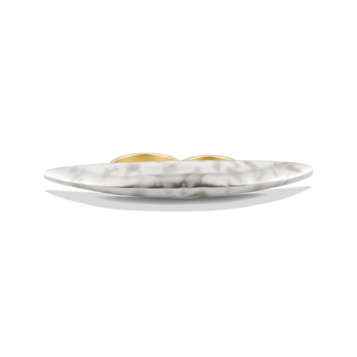 Harlow Arch Cross Finger Ring in two-tone sterling silver and 14k gold plate, a hammered silver arch spanning two gold bands, front view