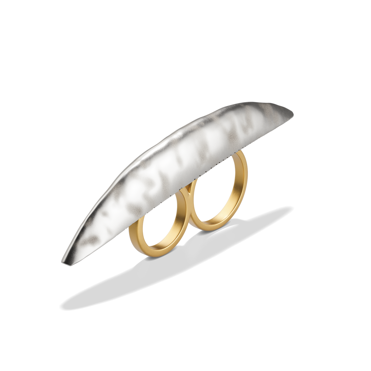 Harlow Arch Cross Finger Ring from an upright three-quarter angle