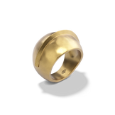 Harlow Arch Ring in 14k gold plate at a three-quarter angle, showing the arch band wrapping the dome