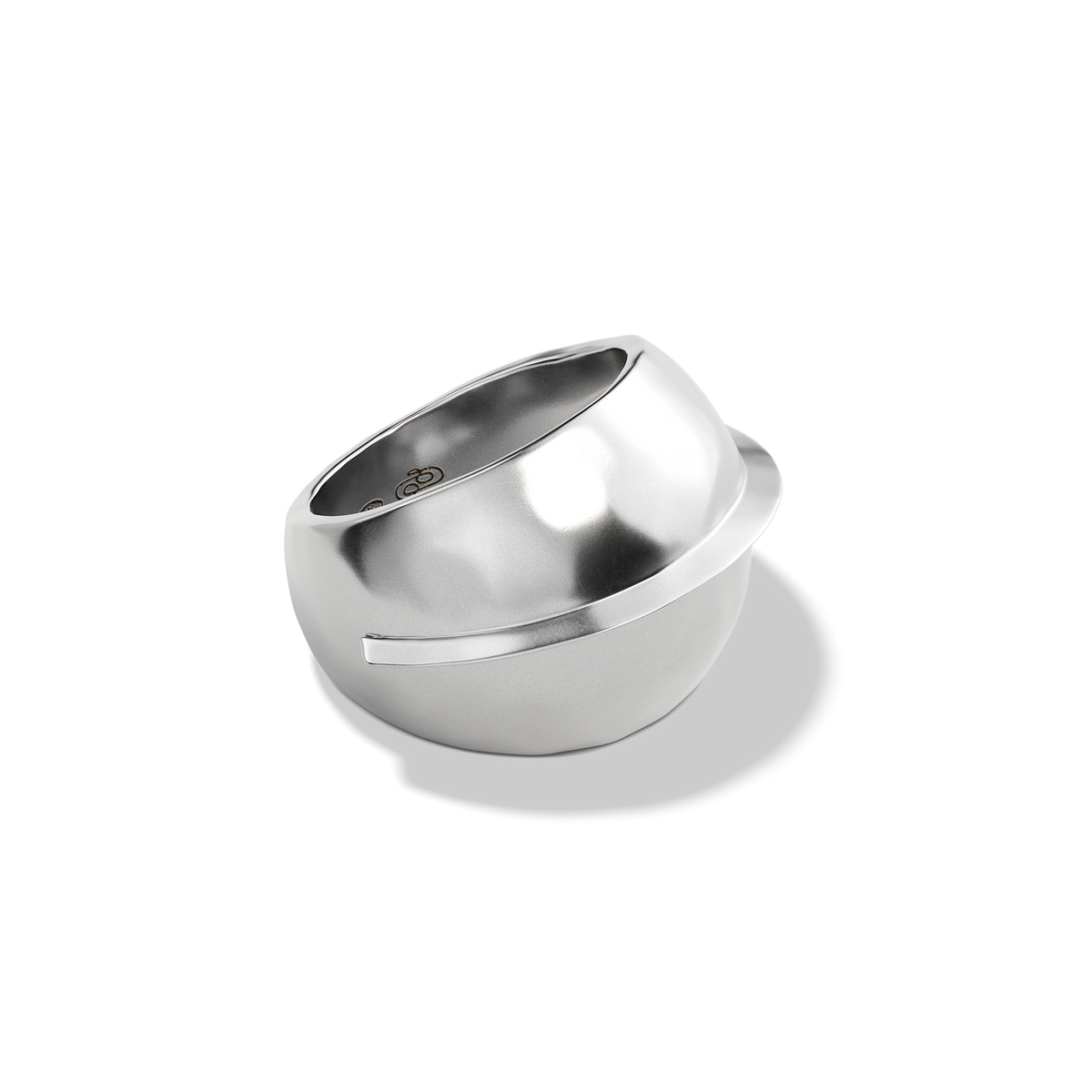 Harlow Arch Ring in sterling silver from a second three-quarter angle, showing the inside of the band