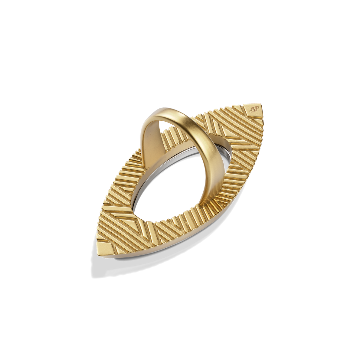 Reverse of the Harlow Open Arch Ring, showing the gold band and hallmark