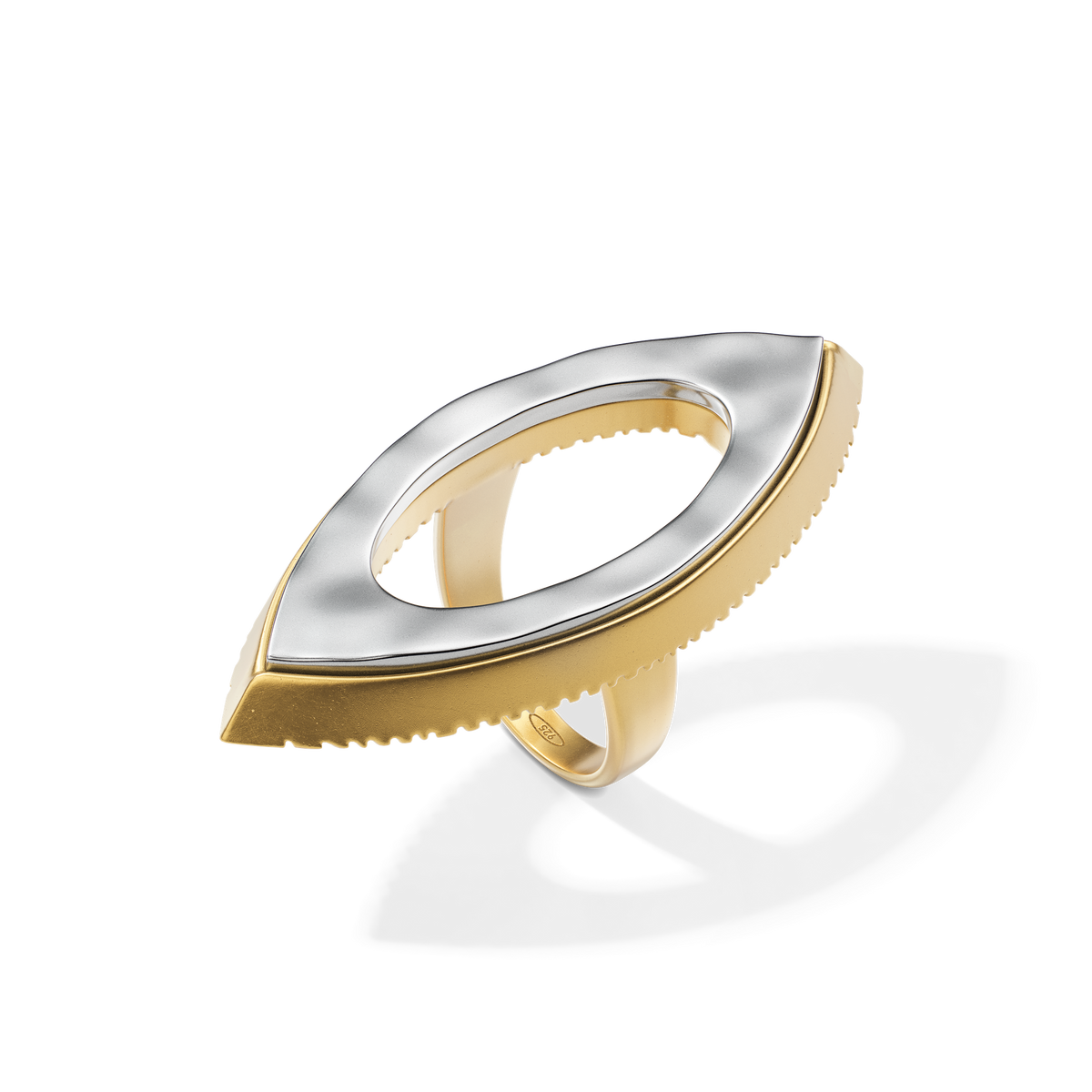 Harlow Open Arch Ring standing upright at a three-quarter angle, showing the gold band