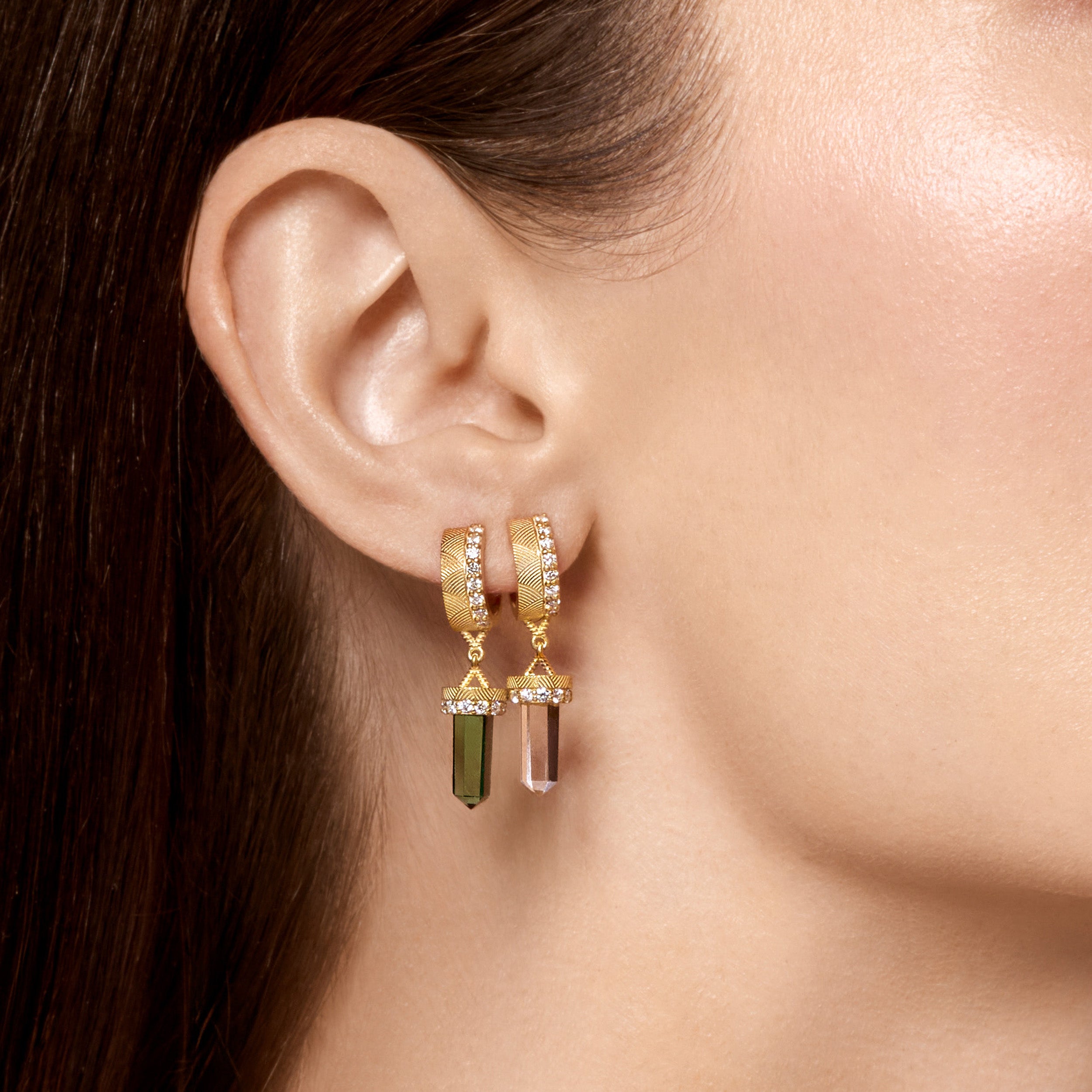 The Nova Green Tourmaline Diamond Huggies