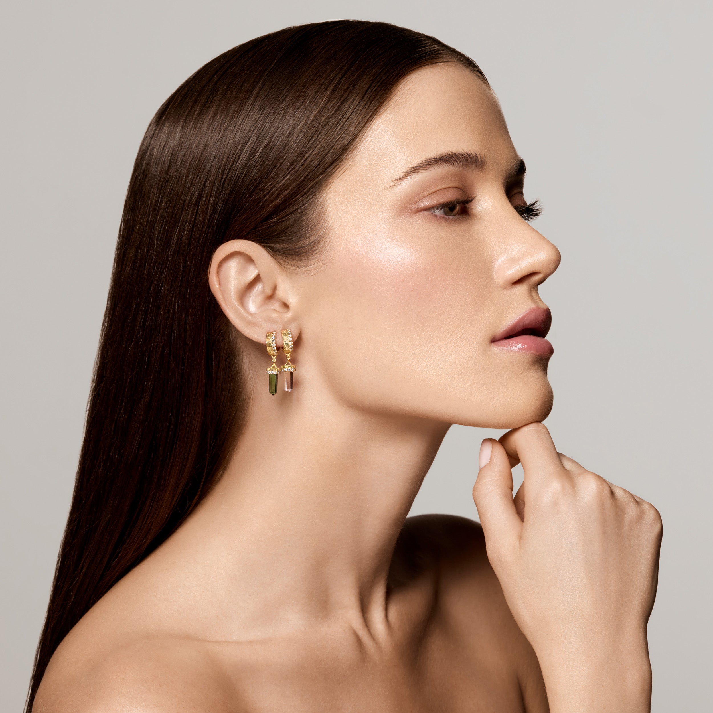 The Nova Clear Quartz Diamond Huggies