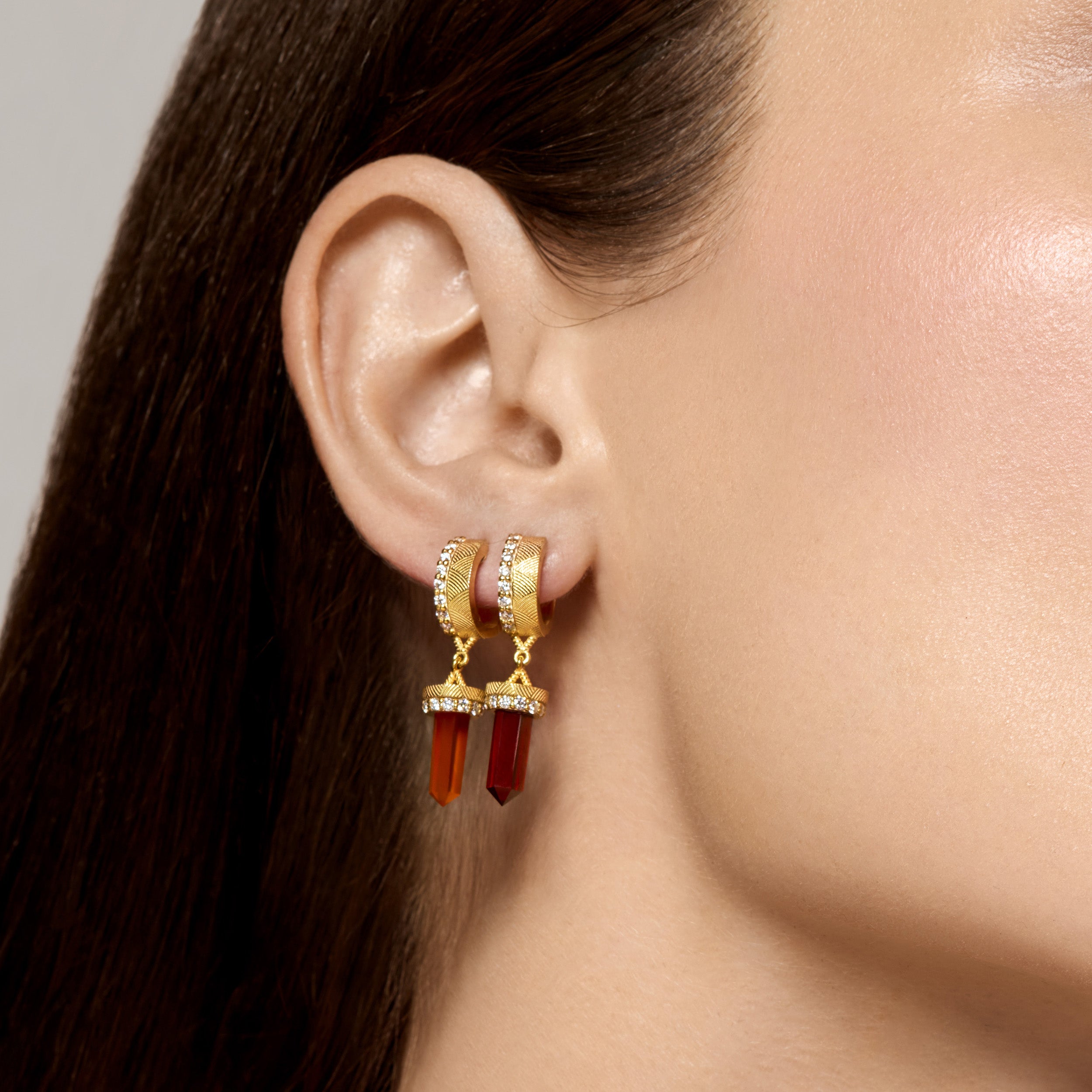 The Nova Crystal Carnelian Diamond Huggies