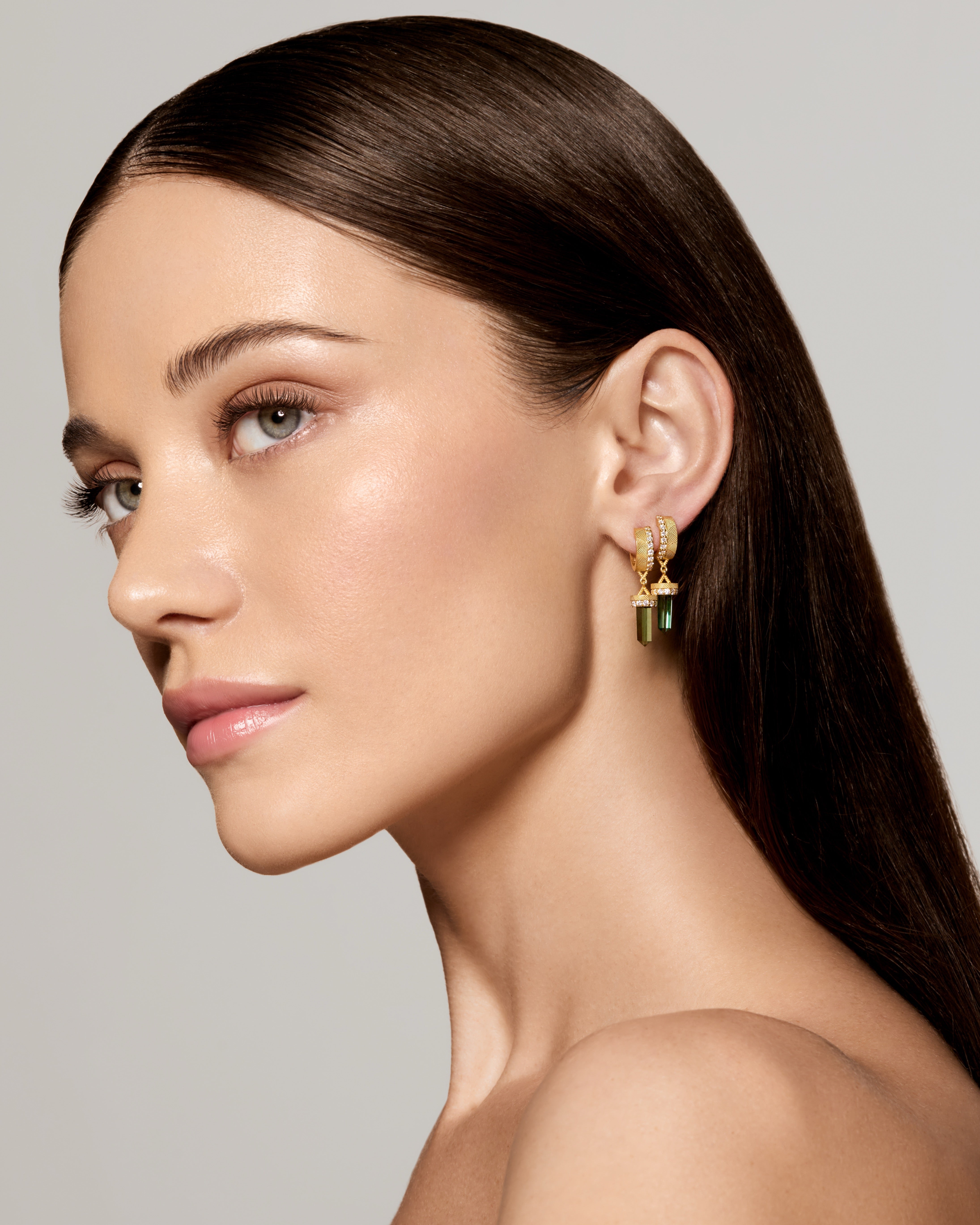 The Nova Green Tourmaline Diamond Huggies