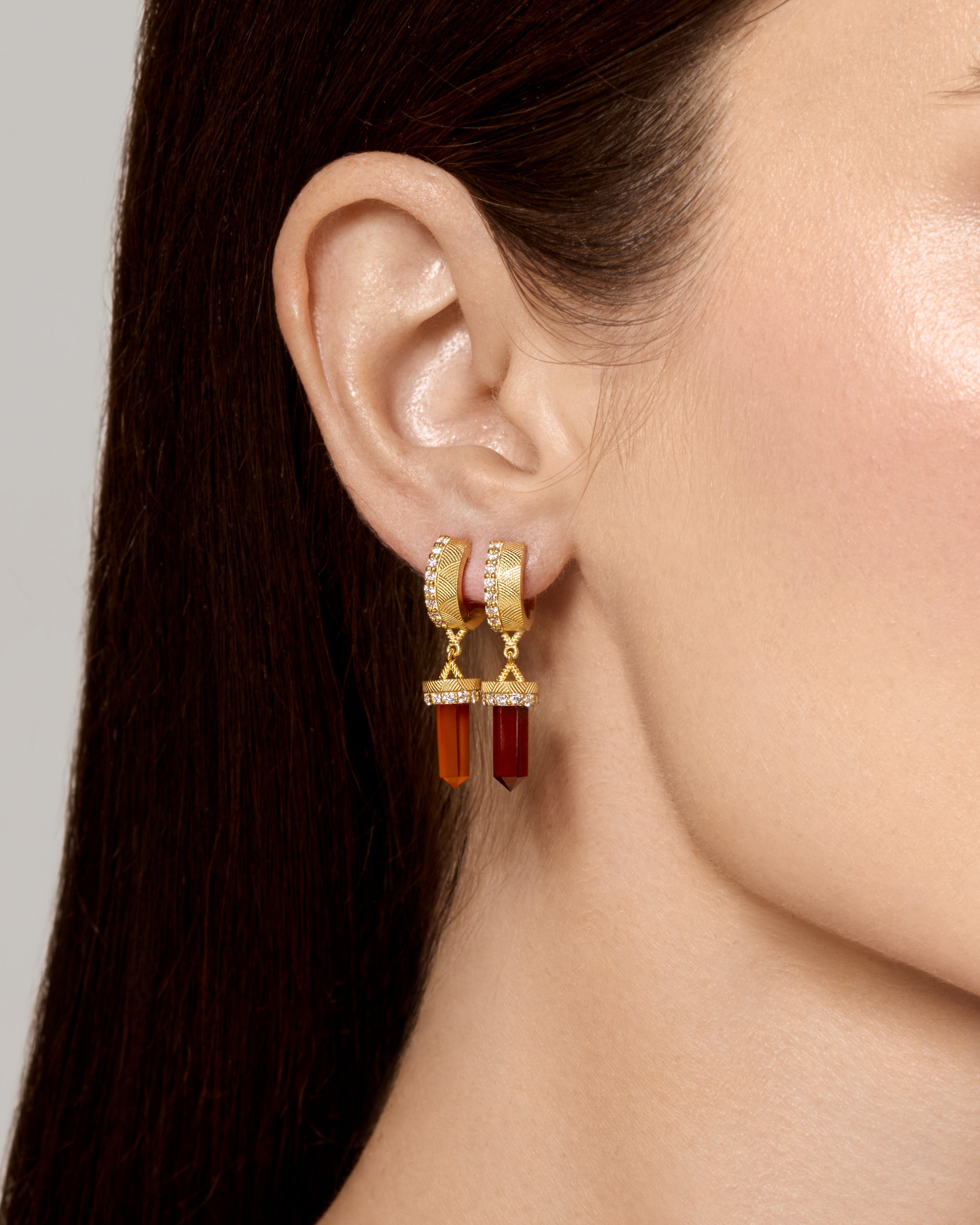 The Nova Crystal Carnelian Diamond Huggies