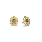 Hathor Stud Earrings in malachite at a three-quarter angle, showing the raised gold shield