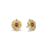 Hathor Stud Earrings in red jasper at a three-quarter angle, showing the raised gold shield